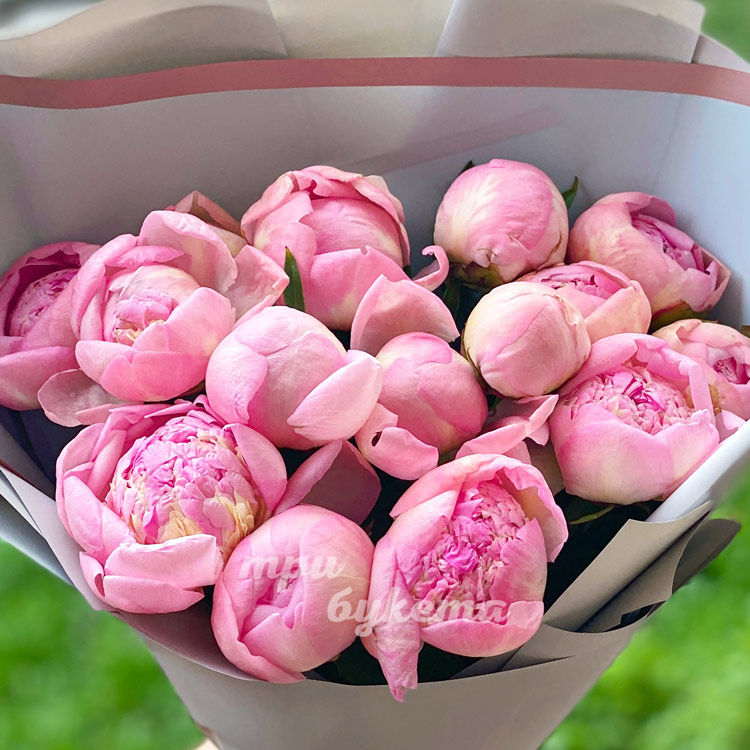 Букет из 15 пионов (крупный план)