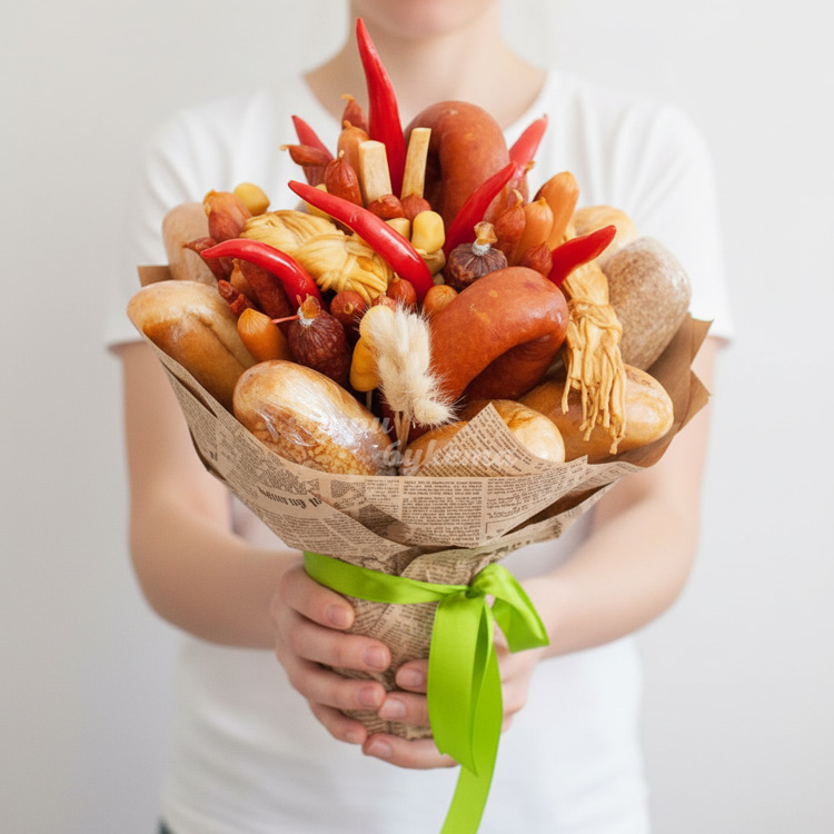 Букет из колбасы, сыра и хлеба