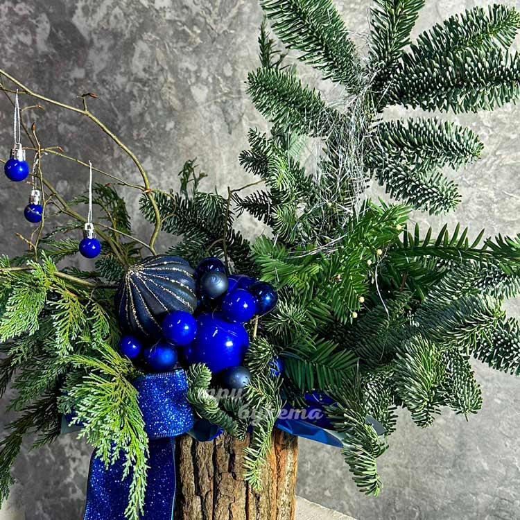 Кашпо с нобилисом и синими шариками (крупный план)